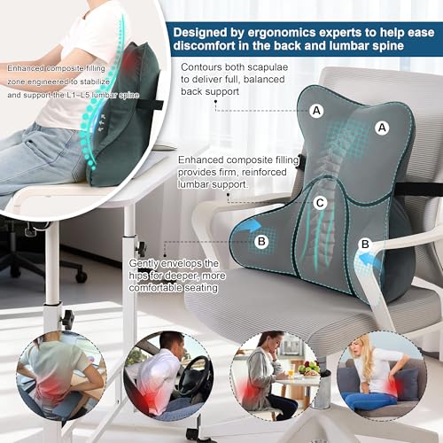 Lumbar Support Pillow(Pat. Pend) for Lower Back Pain Relief – Multi-Functional Ergonomic Lumbar Cushion, Reading Pillow for Office Chair, Car Seat & Sofa,Charcoal Gray - color: Charcoal Gray