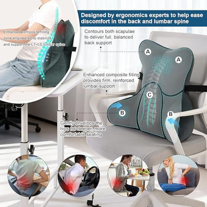 Lumbar Support Pillow(Pat. Pend) for Lower Back Pain Relief – Multi-Functional Ergonomic Lumbar Cushion, Reading Pillow for Office Chair, Car Seat & Sofa,Charcoal Gray - color: Charcoal Gray