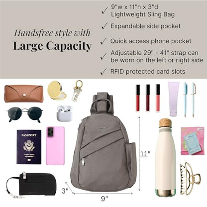 Baggallini Medium Sling Backpack - 9"x11" Lightweight Sling Bag with Convertible Adjustable Shoulder Strap - color: Sterling Shimmer