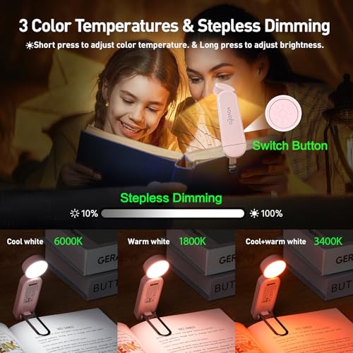 VAVOFO USB Rechargeable Book Light, Blue Lighting Blocking, Amber Light Clip On Bookmark Shaped 6 LEDs Reading Light, Eye Care for Bookworms Reading in Bed with 9 Lighting Modes (Light Pink) - color: Light Pink