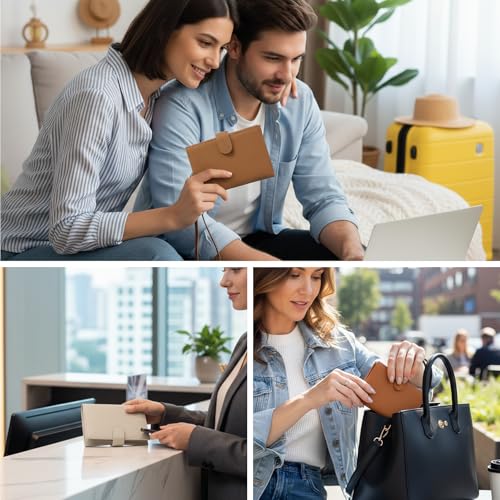 Long Keeper Passport Holder for Women Men PU Leather Anti-theft Wallet with Card Holder Slim Travel Neck Pouch with Lanyard (Brown) - color: Brown