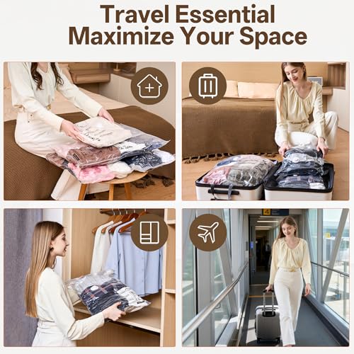 12 Pack Vacuum Seal Bags with Rechargeable Wireless Pump Set, Space Saver Bags Compression Packing Bag for Travel Clothing Clothes - size: 12 Bags + Cordless Pump