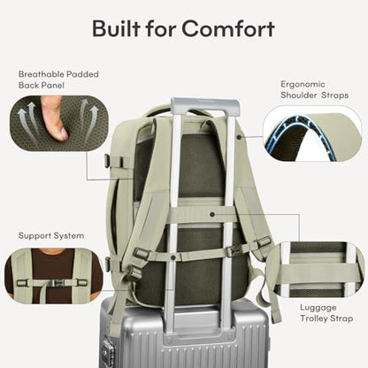 mibasies 40L Travel Backpack for Women & Men: Flight Approved Carry On Backpack, TSA Personal Item Bag with Water Bottle Pocket, Weekender Essentials Backpacks fits 17" Laptop - Green White - color: Green White, size: X-Large