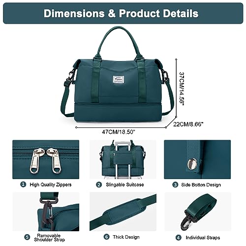 Travel Duffel Bag with Shoes Compartment, Overnight Weekender Bags for Women,Carry on Personal Item Bag - color: A-Peacock Blue, size: Large