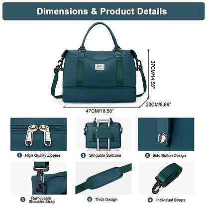 Travel Duffel Bag with Shoes Compartment, Overnight Weekender Bags for Women,Carry on Personal Item Bag - color: A-Peacock Blue, size: Large