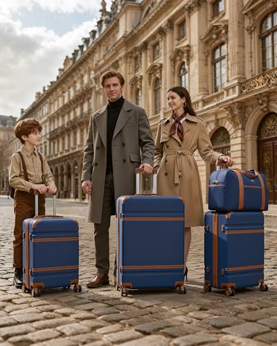 LONG VACATION Luggage Sets 5 Piece, Suitcases With Wheels, PC+ABS Hardshell Luggage Set with Spinner Wheels, TSA Lock (Navy Brown) - color: Navy Brown, size: 5 Piece Set (20, 24, 28 Inch)