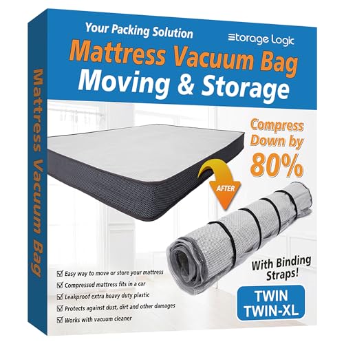 Storage Logic Foam Mattress Vacuum Bag with 4 Adjustable Packing Straps for Moving, Storage, Shipping, Vacuum Seal Mattress Bag with Packaging Straps (Twin/Twin XL) - size: Twin/Twin-XL