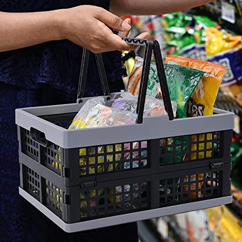 2 Packs Plastic Folding Storage Crate with Handle, 16 L | Collapsible, Shopping Basket