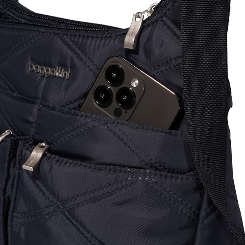 Baggallini Crossbody Travel Bag 11x8.5 Lightweight Water-resistant Nylon Handbag - color: French Navy Quilt