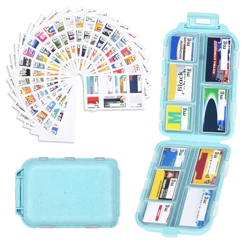 Blue 189-Label Pill Organizer - Travel Medicine Case with Compact Pill Box & Labels (1 Pack) - color: Straw Blue, size: Standard