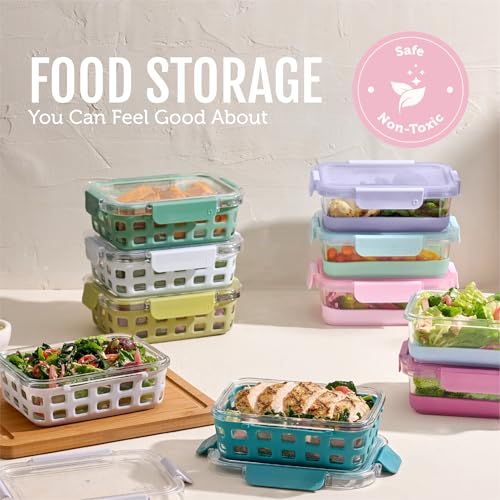 Ello Duraglass 3.4 Cup Meal Prep Sets 10Pc, 5 Pack Set- Glass Food Storage Container with Silicone Sleeve and Airtight BPA-Free Plastic Lids, Dishwasher, Microwave, and Freezer Safe, Meadow - color: Meadow