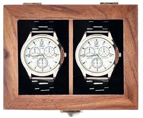 2 Rooms Walnut Wooden Watch Box Vintage Jewelry Storage Travel Case Organizer for Men and Women,Wristwatch Display Box Holder with Acrylic Lid - color: Walnut Wood 2 Watch Room
