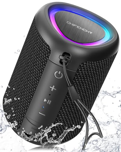 Portable Bluetooth Speaker Beach Essentials: Powerful Crystal Clear Sound/Dynamic Light/IPX5 Waterproof/All Day Playtime/Wireless BT 5.3/TWS Paring, Dad Gifts, Outdoor|Travel|Camping|Pool Accessories - color: Black
