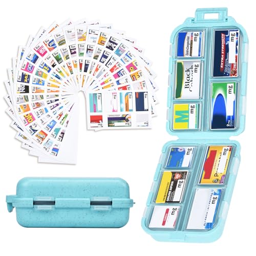 Large Blue Pill Organizer with 189 Labels, Travel Pill Case for Women (1 Pack) - color: Straw Blue, size: Large