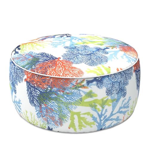 LVTXIII Outdoor Inflatable Footrest Stool, Patio Water Repellent Ottoman with Handle, Portable Round Ottoman Pouf for Garden, Balcony or Home Use, 21x21x9 Inch, Coral Multi - color: Coral Multi, size: 21"D x 21"W x 9"H