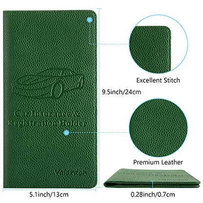 Valardoh Premium Car Registration and Insurance Card Holder, Car Document Holder for Cards, Driver License & other Essential Documents (Dark Green) - color: Dark Green