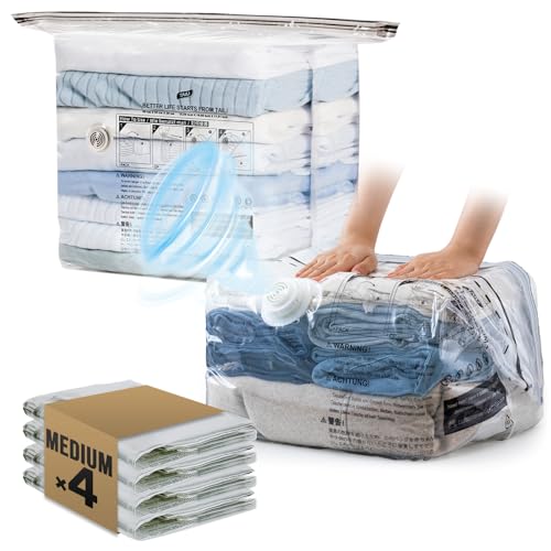 TAILI Cube Vacuum Storage Bags 4 pack, Medium Size (25x19x11 inch), Vacuum Seal Bags for Clothing, Compression Packing Cube for Clothes, Blankets, Baby Clothes - size: 4 Medium