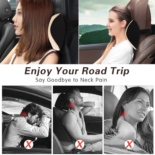 SPRFUFLY Make Restful Car Headrest Pillow, Car Pillow for Driving with Adjustable Strap, Breathable Removable Cover & Ergonomic Design - Softness Travel Car Neck Support Pillow(Beige, 1PC) - color: Beige02