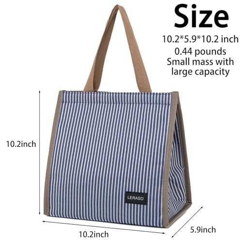 Insulated Lunch Bag for Work, 10.2"x5.9"x10.2" Oxford Waterproof Striped Canvas Tote Bag - color: Blue White