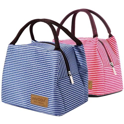 2PCS Lunch Bags Reusable Lunch Tote Bags Portable Lunch Cooler Bag Lunch Holder Insulated Lunch Box Bag for Picnic Office Beach (Blue+Red) - color: Blue+Red