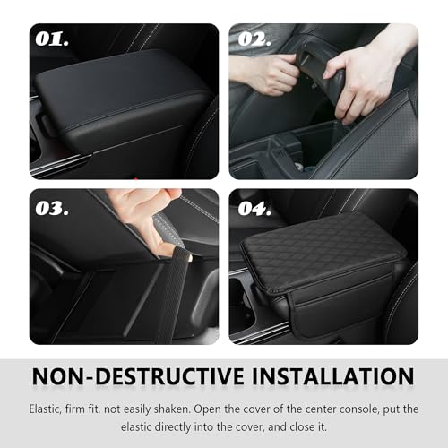 Stacool Upgraded Car Center Console Cover,Microfiber Leather Car Armrest Cover Cushion with 2 Storage Bags,Universal Car Armrest Storage Box (Black) - color: Black