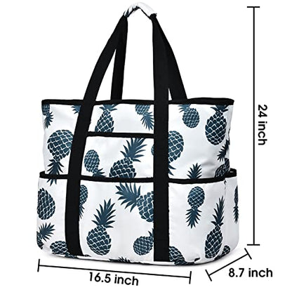 Becokan Beach Bags for Women Large Beach Tote Bag with Zipper Pockets Beach Bag Waterproof Sandproof Travel Nurse Tote Bag - color: Blue Pineapple