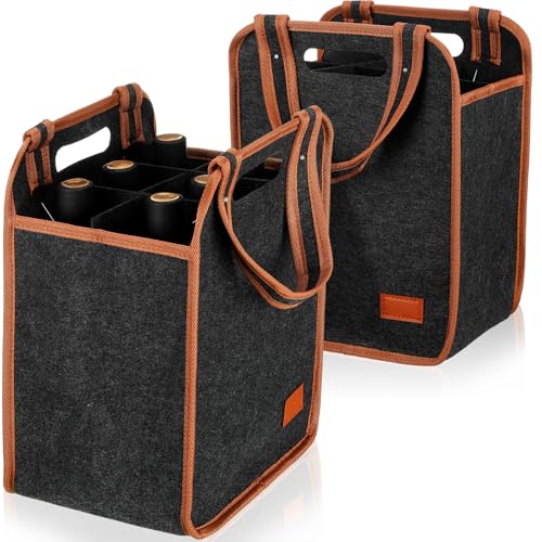 FuWeave 2 Pack Wine Carrier 6 Bottles Tote Reusable Wine tote Bags Insulated Grocery Bags for Christmas Travel, Camping and Picnic(Brown,9.45" X 7.09" X 12.99") - size: 9.45" X 7.09" X 12.99"