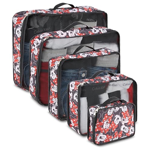 Disney Minnie Mickey Stitch Packing Cubes - Winnie the Pooh, Princess Cinderella, Cars, Toy Story 5 Piece Packing Cubes Compression - Travel Essential - Luggage Suitcase Organizer Set - color: Red