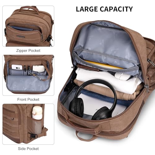 WITZMAN Canvas Travel Backpack for Men Multiple Pockets Fit 16 inch Laptop Backpack Carry-on Airline Approved(A8025 Brown) - color: Brown