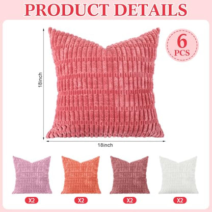 Gilprop 10 Pack Pink Picnic Pillow Covers 18x18 Inch Boho Picnic Cushion Covers Soft Corduroy Striped Pillow Cover for Summer Beach Patio Outdoor Wedding Decor
