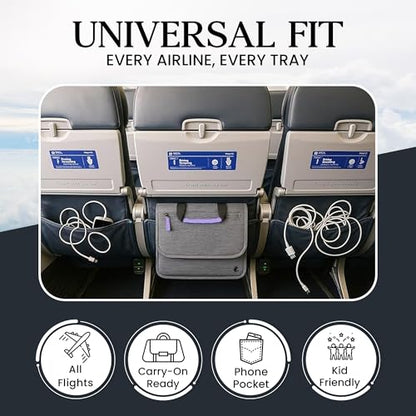 SO~MINE Airplane Pocket Organizer | Tray Table Cover | In Flight Seat Back Organizer Bag | Commuter Essential Travel Bag | Media Pouch For Flying | Travel Gift | Attaches To Luggage - color: Purple