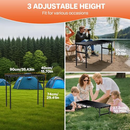 FUNYKICH 3ft Camping Folding Table with 3 Height(35.4'' Lx15.7'' W), Max Height 29.4'' Portable Small Outdoor Tables, Lightweight Beach Table with Carry Handle for Camping, Backyard, Picnic, Handcraft - size: 35.4''x15.7''x29.4''(Black)