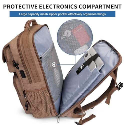 WITZMAN Travel Backpack for Men Large Canvas Laptop Backpack Fit 16 inch Carry on TSA Friendly Flight Approved Vintage Rucksack for Traveling(A8012 Brown) - color: Brown