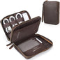 Polare Full Grain Leather Travel Cable Organizer Case Double Layer Electronics Accessories Carry Bag with YKK Zippers Tech Storage Bag for Cables, Power Bank, USB, SD Card