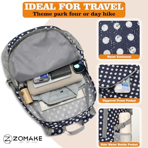 ZOMAKE Lightweight Packable Backpack 30L, Foldable Hiking Backpacks Water Resistant Compact Folding Daypack for Travel(Navy Blue,White polka dots) - color: Navy Blue,white Polka Dots