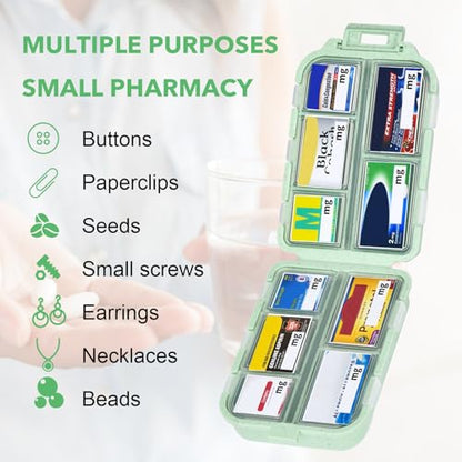 Green Foldable Pill Organizer with 189 Labels - Travel Medicine Kit (1 Pack) - color: Straw Green, size: Large