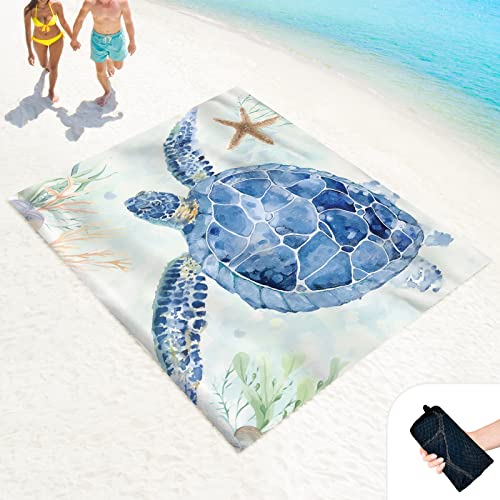Beach Blanket Sand Proof Waterproof Oversized 100" x 80" Sand Free Mat with Corner Pockets and Mesh Bag for Outdoor, Picnic, Travel, Beach Accessories Portable, Watercolor Turtle - color: Watercolor Turtle