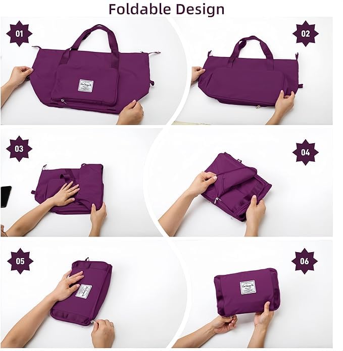 Large Capacity Foldable Travel Bag, Expandable lightweight Carry on Bag, Dry with Wet Separation Spor Duffel Bags (Fuchsia+Toiletry Bag) - color: Fuchsia+Toiletry Bag