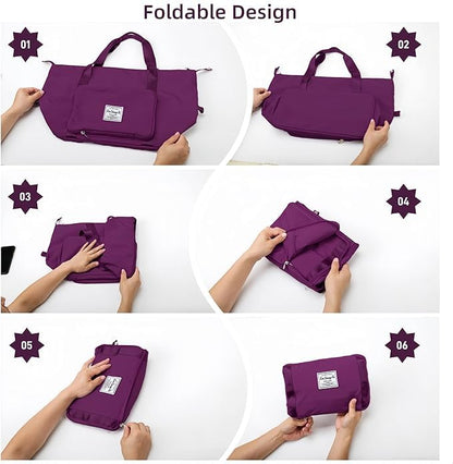Large Capacity Foldable Travel Bag, Expandable lightweight Carry on Bag, Dry with Wet Separation Spor Duffel Bags (Fuchsia+Toiletry Bag) - color: Fuchsia+Toiletry Bag