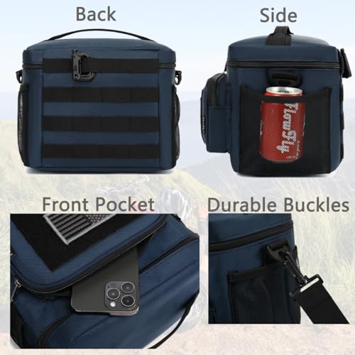 FlowFly Lunch Bag, Insulated Cooler, Thermal Lunch Box Tote with MOLLE/PALS Webbing, Adjustable Padded Shoulder Strap, for Tactical Men Women Adults and Boys Girls Kids (Cyan, Large) - color: Cyan, size: Large