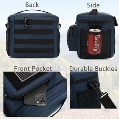FlowFly Lunch Bag, Insulated Cooler, Thermal Lunch Box Tote with MOLLE/PALS Webbing, Adjustable Padded Shoulder Strap, for Tactical Men Women Adults and Boys Girls Kids (Cyan, Large) - color: Cyan, size: Large