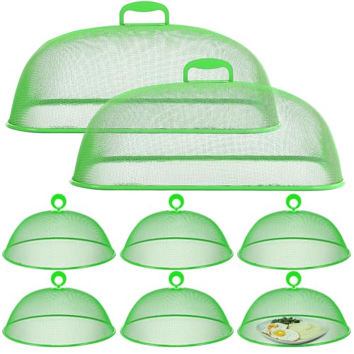 Hicarer 8 Pcs Metal Mesh Screen Food Cover for Outdoors Set Including Extra Large 18.5 in Mesh Food Tents and 11 in Large Dome Picnic Covers to Keep Bugs Away (Green) - color: Green
