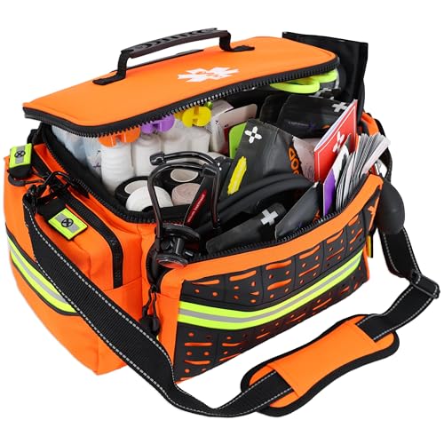 Lightning X Mid-Sized First Responder EMT Bag | LXMB25 | Fully Stocked w/ 240+ First Aid, EMS & Trauma Supplies - Orange - color: Orange