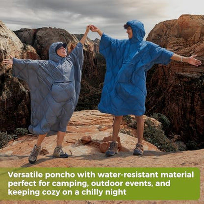 ATEPA Wearable Sleeping Bag Blanket Poncho, Recycled Water-Resistant Camping Poncho, Stadium Blanket for Outdoor Sports - color: Green