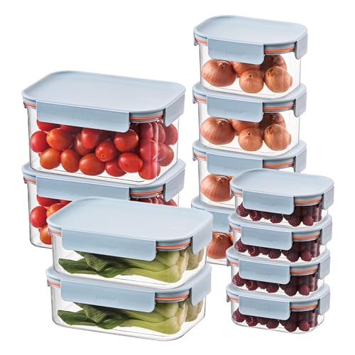 LocknLock Tritan Plastic Bisfree Modular Plus Food Storage Container Set, BPA-Free, Stackable, Microwave, Freezer-Safe, 24-Piece Set with 12 Boxes and 12 Lids, Mint - color: Mint, size: 24 set (12 containers & 12 Lids)