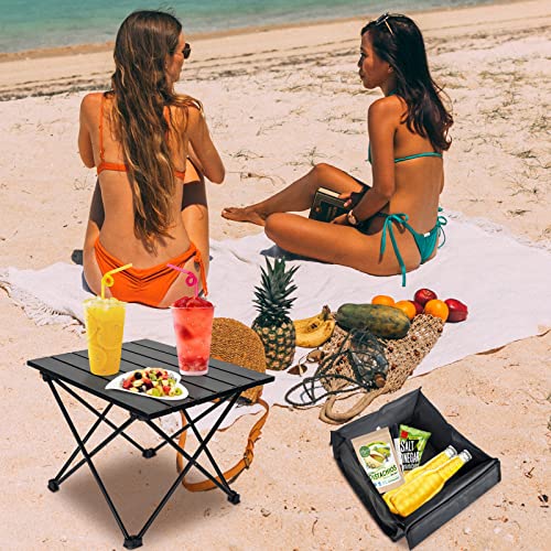 Foldable Camping Side Table, Ultralight Small Beach Aluminum, Portable Outdoor Table with Carry Bag and Storage for Picnic, Grill, Hiking, Fishing, Sand, Camping, Black - size: 16‘’ Small
