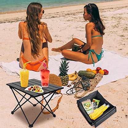 Foldable Camping Side Table, Ultralight Small Beach Aluminum, Portable Outdoor Table with Carry Bag and Storage for Picnic, Grill, Hiking, Fishing, Sand, Camping, Black - size: 16‘’ Small