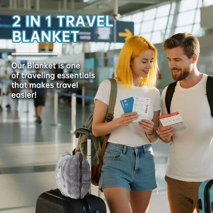 Travel Blanket and Pillow-2-in-1, Ultra-Soft&Compact, Airplane Blanket with Hand Luggage Belt and Backpack Clip,Travelers Accessories Gifts, 61x43 Inches（Green） - color: Green