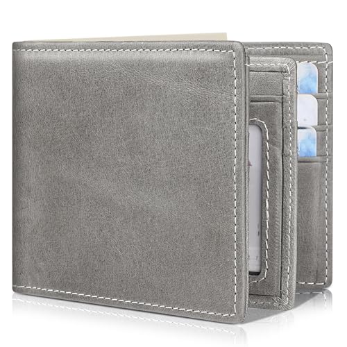 Artpaxy Mens Wallet Bifold Genuine Leather RFID Blocking Wallet for Men with 1 ID Windows 13 Card Holders 2 cash pockets 1 Gift Box - color: Gray
