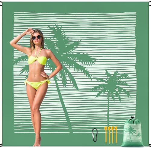 HIHOHO Beach Blanket Waterproof Sandproof Beach Mat for 1-8 Adults Quick Drying Durable Outdoor Picnic Mat for Beach Festival Travel Camping Hiking (COCOTREE, 79"×83"(4 Person)) - color: Cocotree, size: 6'11" x 6'7"